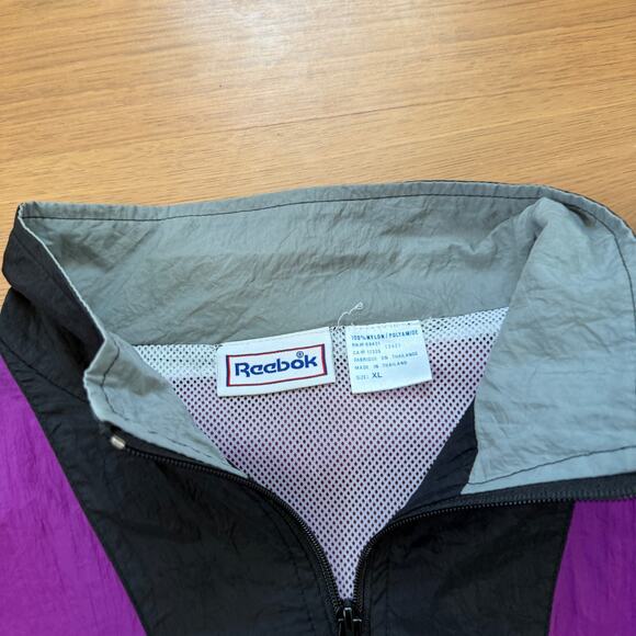 Men's Vintage 90's Reebok Purple Blue Zip Up Lined Windbreaker Track Jacket XL - Picture 4 of 5